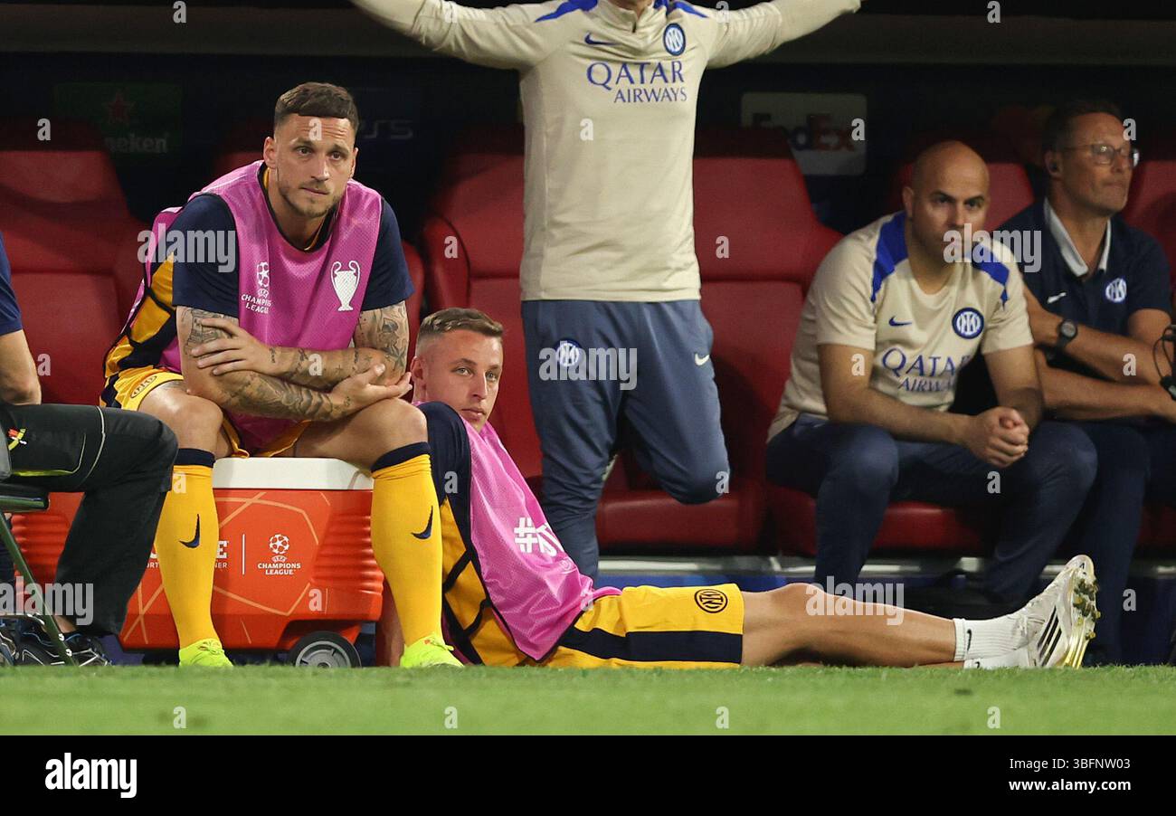 MUNICH, ALLEMAGNE - MAI 31 : Marko Arnautovic du FC Internazionale Milano a été déçu lors de la finale 2025 de l'UEFA Champions League entre le Paris Saint-Germain et le FC Internazionale Milano le 31 mai 2025 à Munich, Allemagne. © diebilderwelt / Alamy Stock Banque D'Images