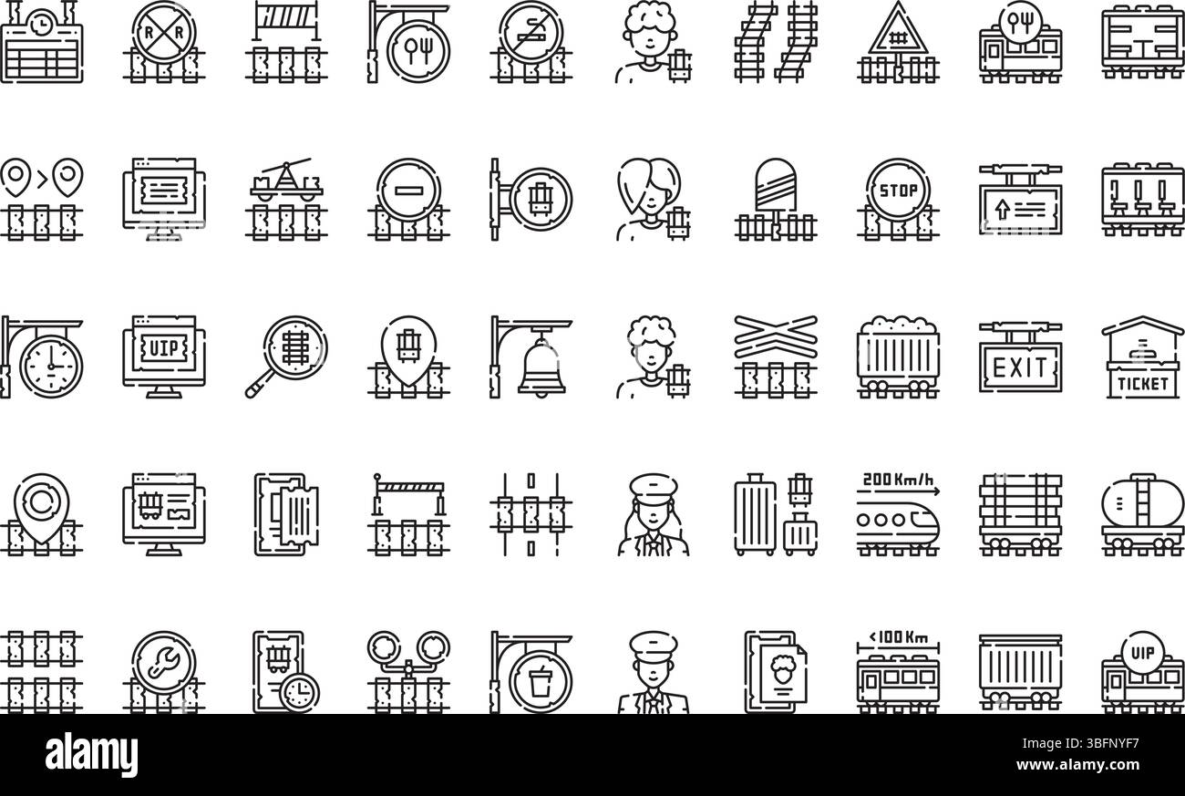 Icônes de ligne de chemin de fer icônes simple icône vectorielle. Modèle de conception de symbole d'illustration pour élément d'interface utilisateur mobile Web. Illustration de Vecteur
