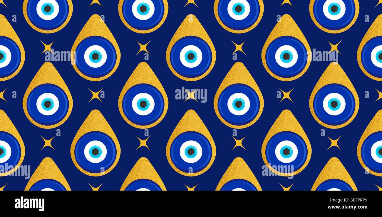 Mauvais oeil grec modèle sans couture. Fond de vecteur avec des perles bleues. nazar turc - symbole ethnique de l'énergie de protection et de la chance. Amulette mystique avec Illustration de Vecteur