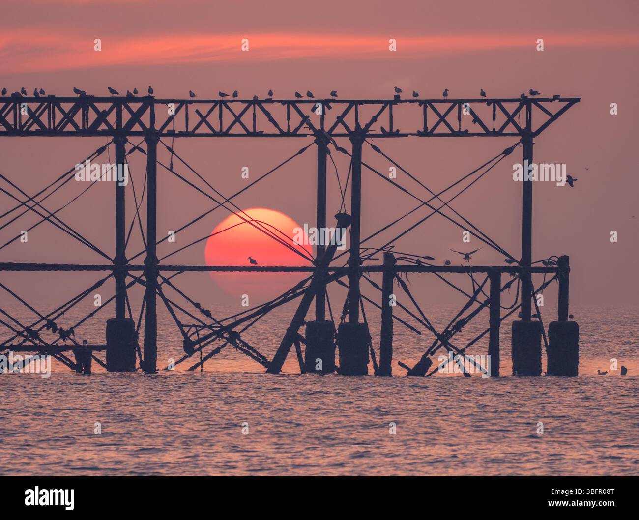 Coucher de soleil derrière le West Pier à Brighton Banque D'Images
