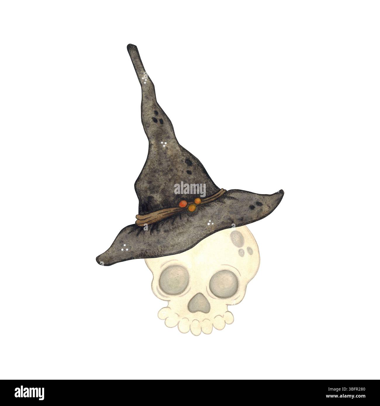 Crâne en chapeau de sorcière, Halloween Banque D'Images