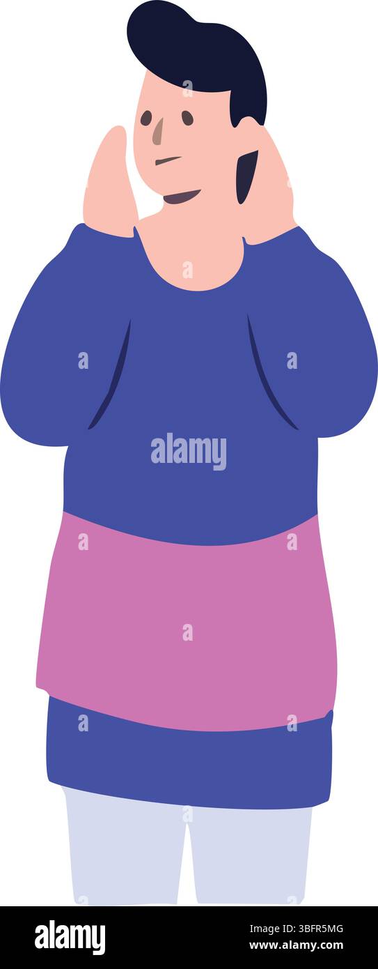 Femme Making Calling Gesture en Robe rose et frêne | illustration vectorielle élégante pour les thèmes de communication et de mode Illustration de Vecteur