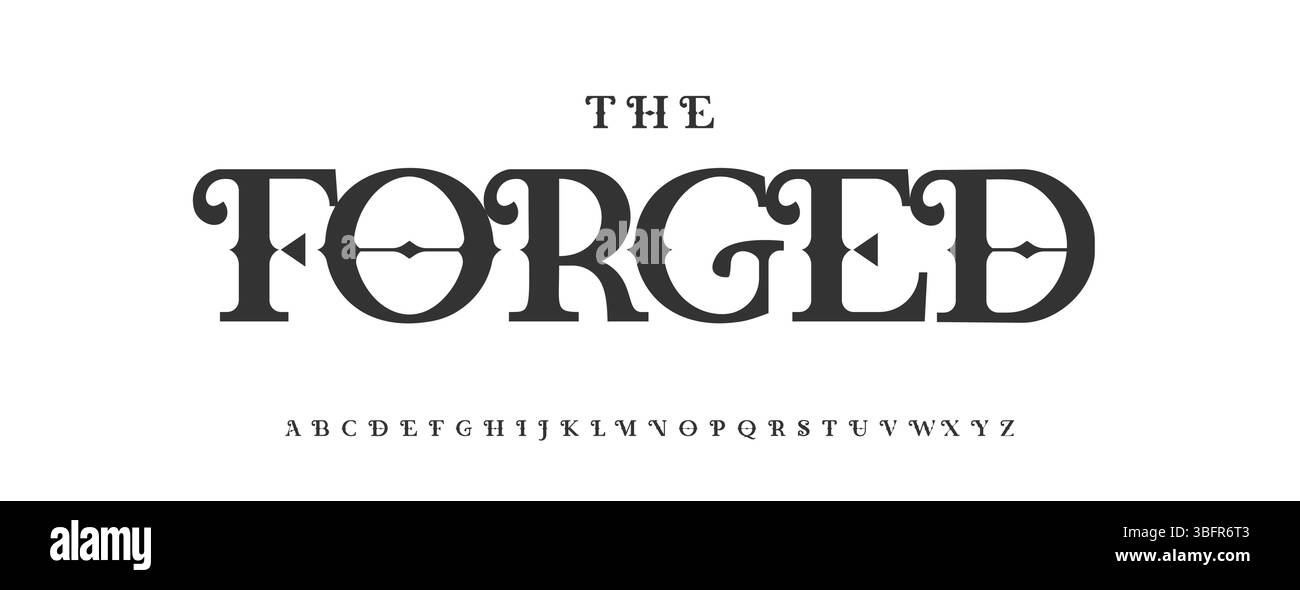 Alphabet forgé, lettres serif de chevalier ornées, police chevalier vintage pour logo, titre et monogramme patrimonial. Design typographique chevaleresque Illustration de Vecteur