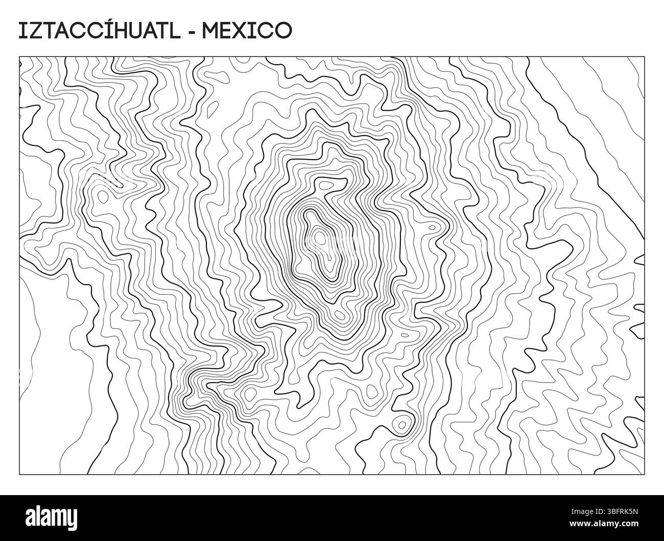 Carte topographique de contour du volcan Iztaccihuatl au Mexique montrant l'élévation en couches et le relief volcanique. Fond de terrain vectoriel de lignes de contour. Illustration de Vecteur