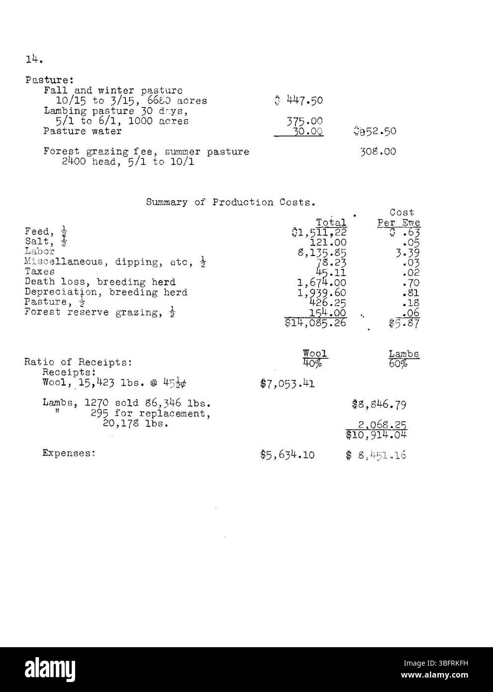 La page 15 explore l'efficacité des exploitations d'élevage ovin, en mettant l'accent sur l'utilisation des ressources, la main-d'œuvre et la production dans la vallée de San Luis en 1926. Banque D'Images
