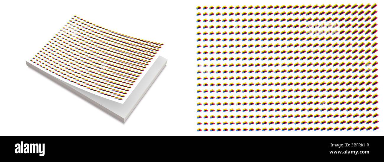 Fond de nombreux ovales translucides colorés se chevauchant avec effet dynamique et glitch. Modèle de conception de couverture pour bloc-notes, cahier, livre, album, et Illustration de Vecteur