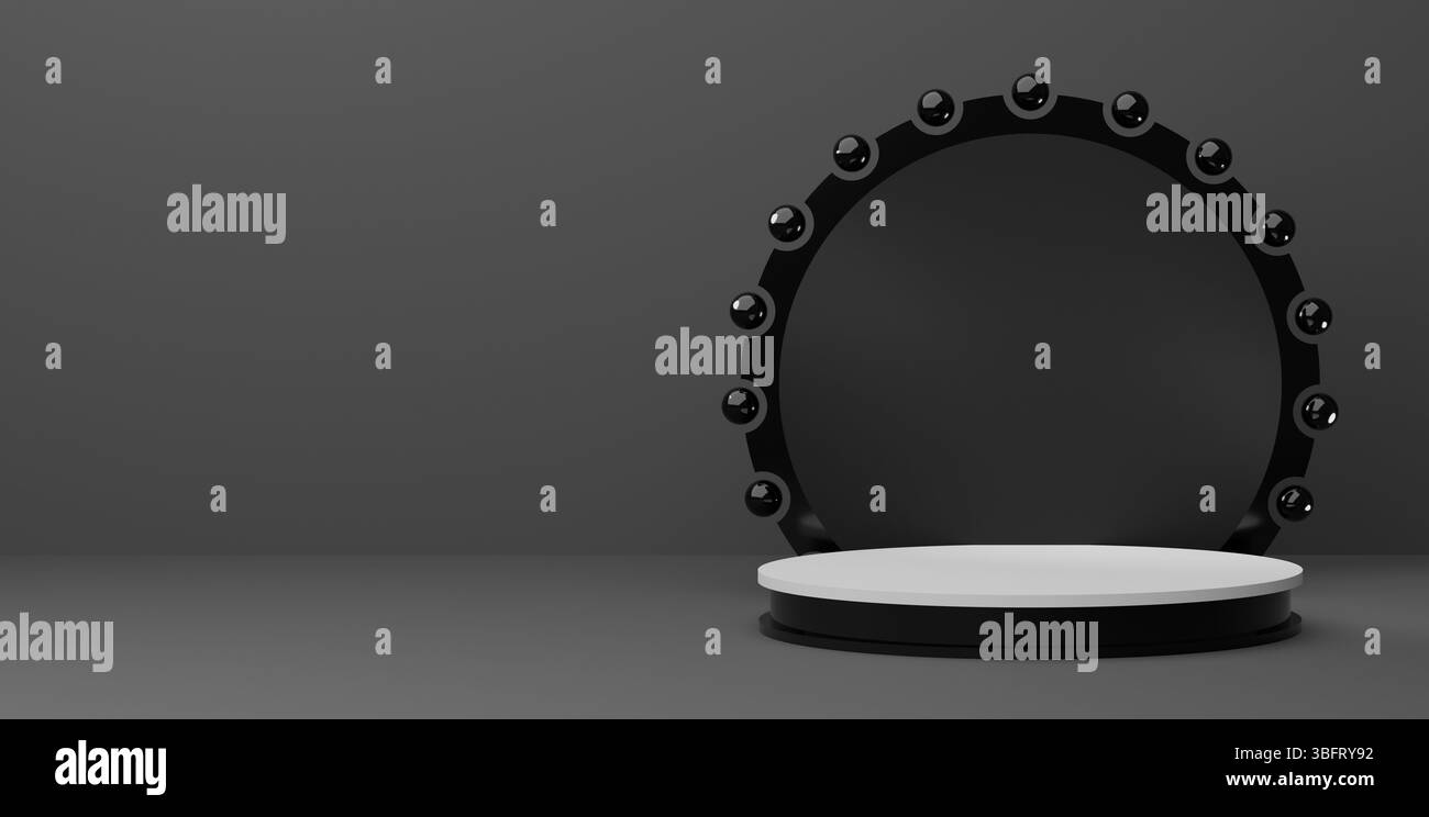 Un projecteur dramatique illumine une scène vide, un sentiment d'anticipation pend dans l'air, parfait pour présenter des produits ou créer une ambiance théâtrale Banque D'Images