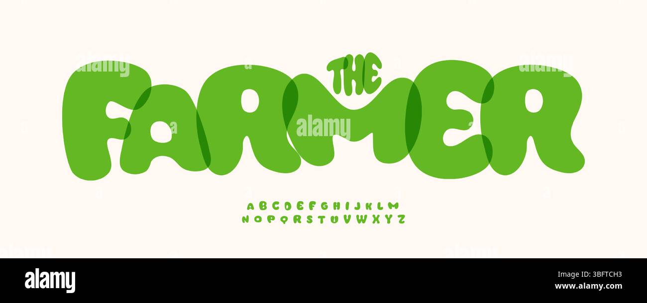 Alphabet de jardin chunky, police arrondie dosée, police de caractères ludique douce pour éco logo branding, style de titre naturel, typographie de dessin animé agricole, végétarien Illustration de Vecteur