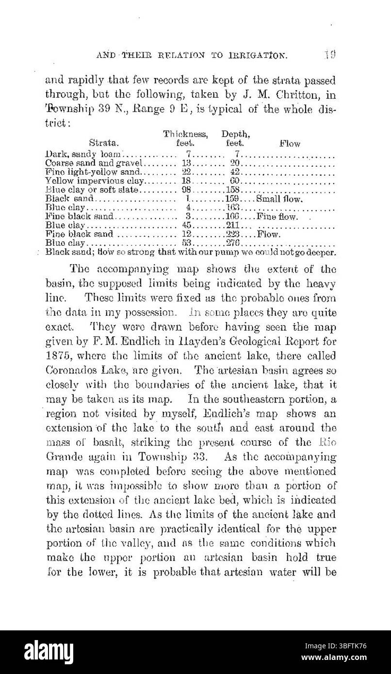 Dans ce document de 1891, le rôle des puits artésiens dans les pratiques d'irrigation du Colorado est examiné. Il met en évidence la contribution des puits artésiens au maintien d’un approvisionnement en eau fiable pour l’agriculture et l’agriculture. Banque D'Images