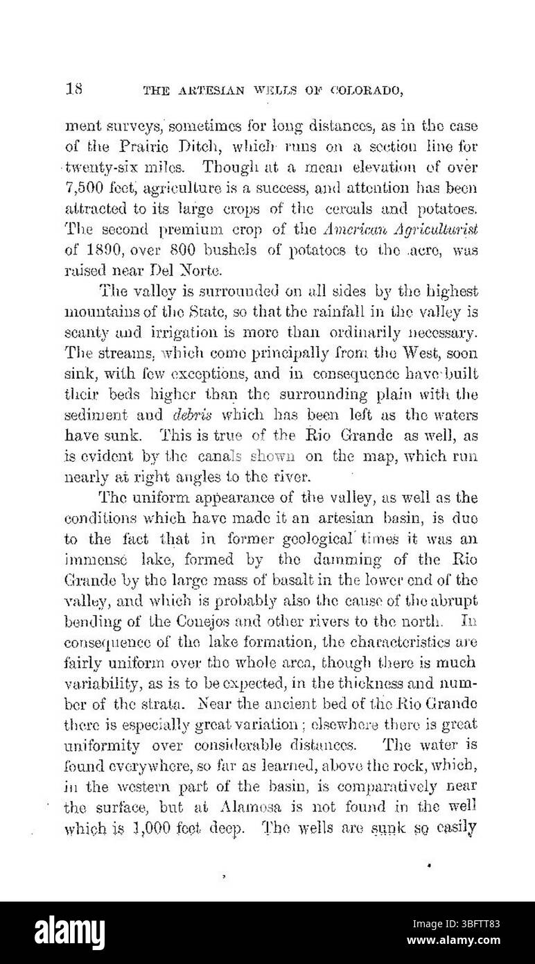 La publication de 1891 traite du rôle des puits artésiens dans l’approvisionnement en eau d’irrigation des terres agricoles du Colorado. Il met l'accent sur les avantages des puits artésiens en fournissant une source d'eau stable pour l'agriculture. Banque D'Images