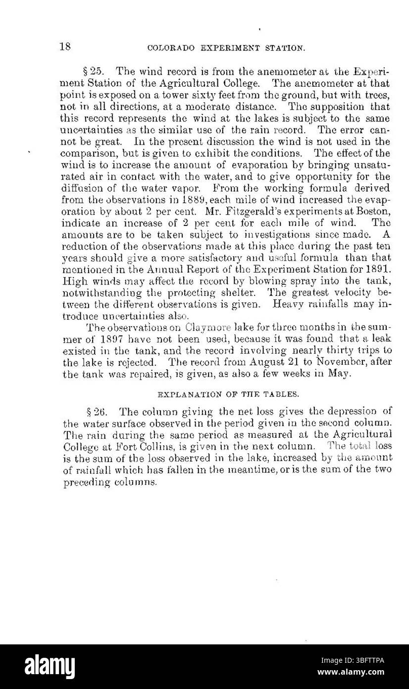 La page 18 de « perte d'eau des réservoirs par infiltration et évaporation » (1898) présente les premières conclusions sur la perte d'eau des réservoirs, en se concentrant plus particulièrement sur l'infiltration et l'évaporation. Le document met en lumière les défis scientifiques et d’ingénierie de l’époque. Banque D'Images