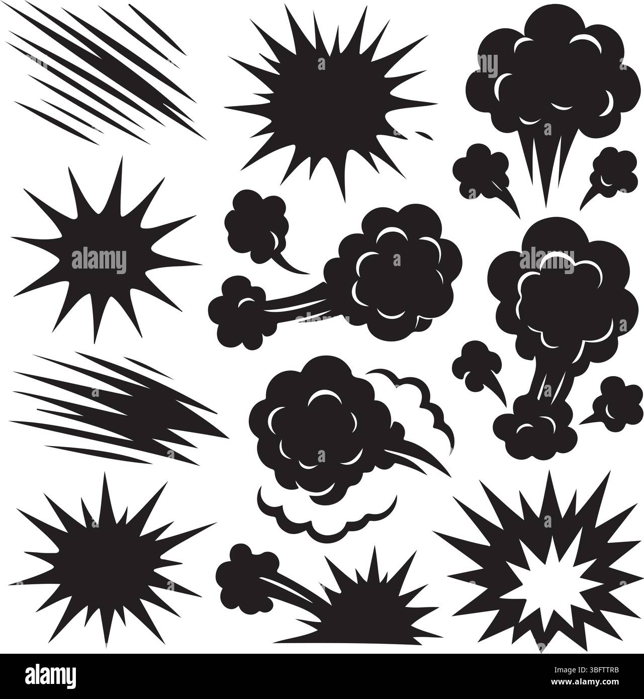 Jeu d'icônes d'explosion comique et d'effet de fumée Illustration de Vecteur