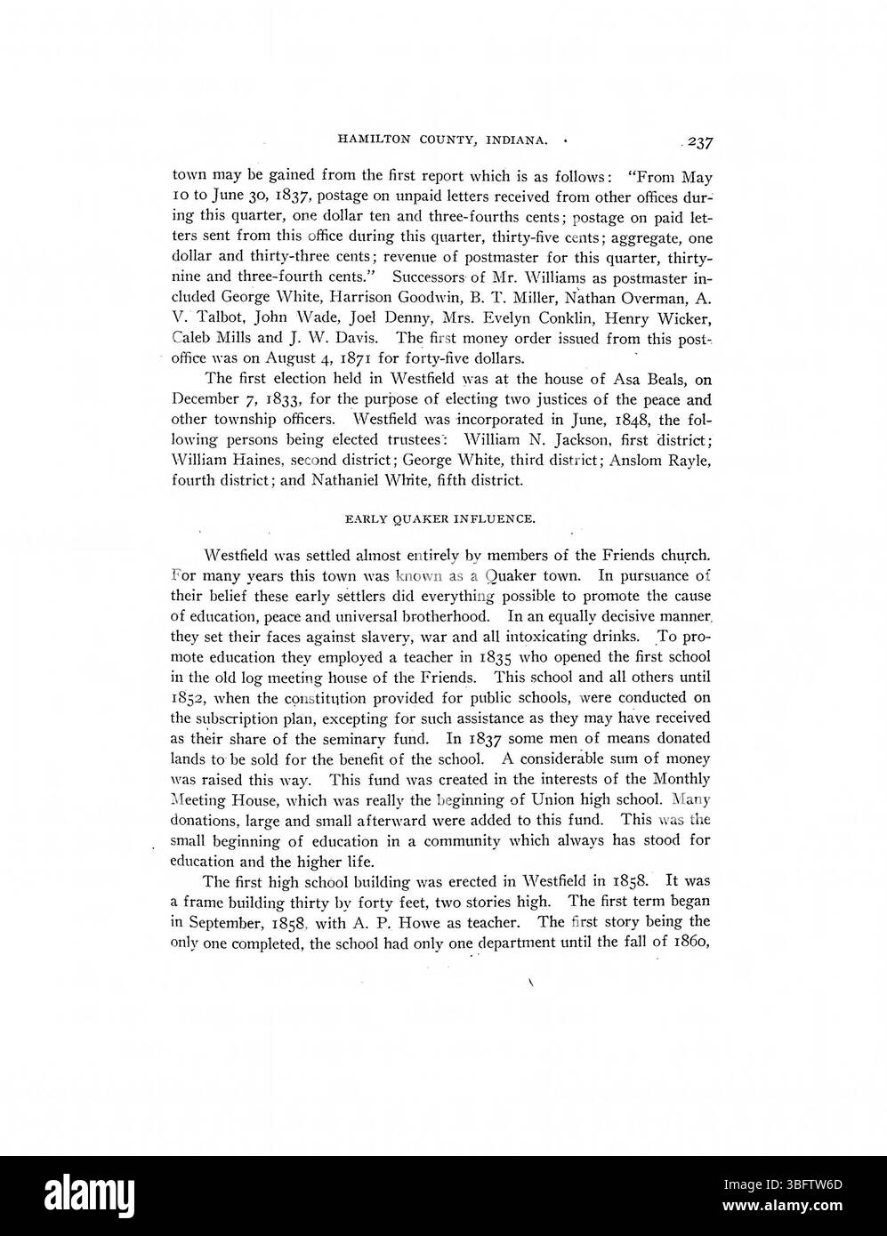 Cette histoire illustrée de 1915 détaille les débuts du développement du comté de Hamilton, Indiana, et fournit des croquis biographiques de résidents notables. Le travail met en lumière les événements clés et les individus qui ont façonné la croissance du comté au cours de ses années de formation. Banque D'Images