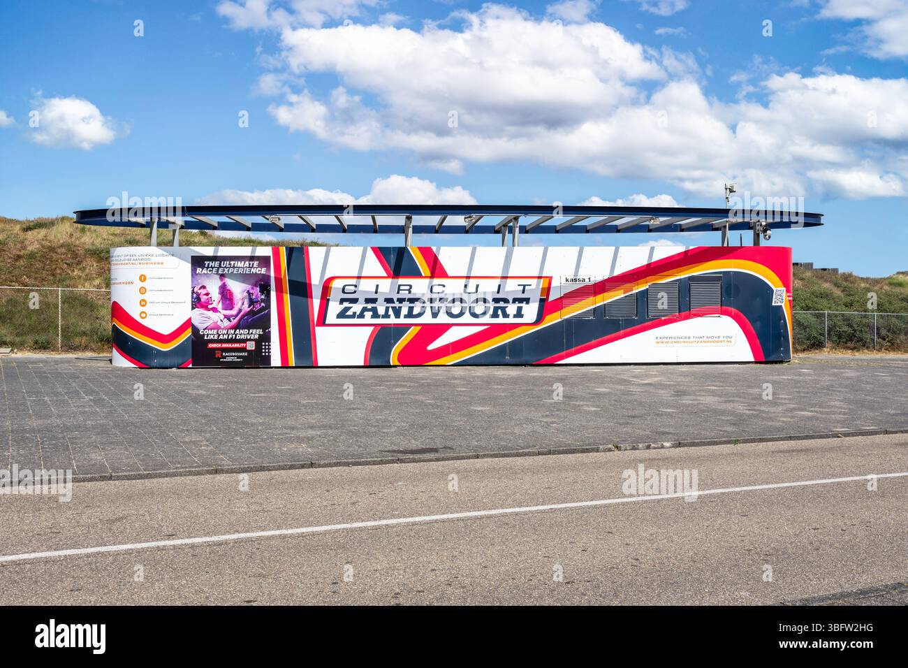 Guichet à l'entrée du circuit Zandvoort, pays-Bas. Banque D'Images