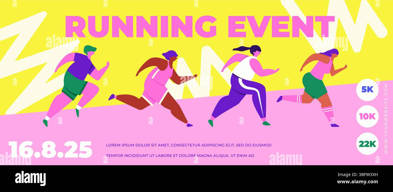 Figurines de coureurs abstraites. Illustration colorée d'un groupe de personnes, hommes et femmes, marathon en cours d'exécution ensemble. Course à pied, les gens courent, coloré Illustration de Vecteur