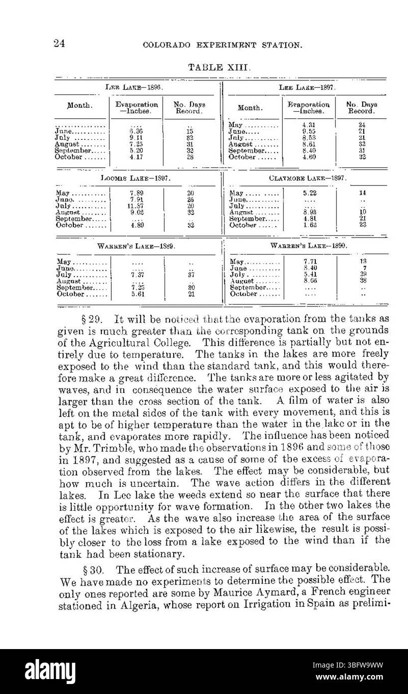 La page 24 de « perte d'eau des réservoirs par infiltration et évaporation » (1898) étudie plus en détail la perte d'eau des réservoirs due à l'infiltration et à l'évaporation, soulignant les résultats techniques et l'impact sur les efforts de conservation de l'eau. Banque D'Images