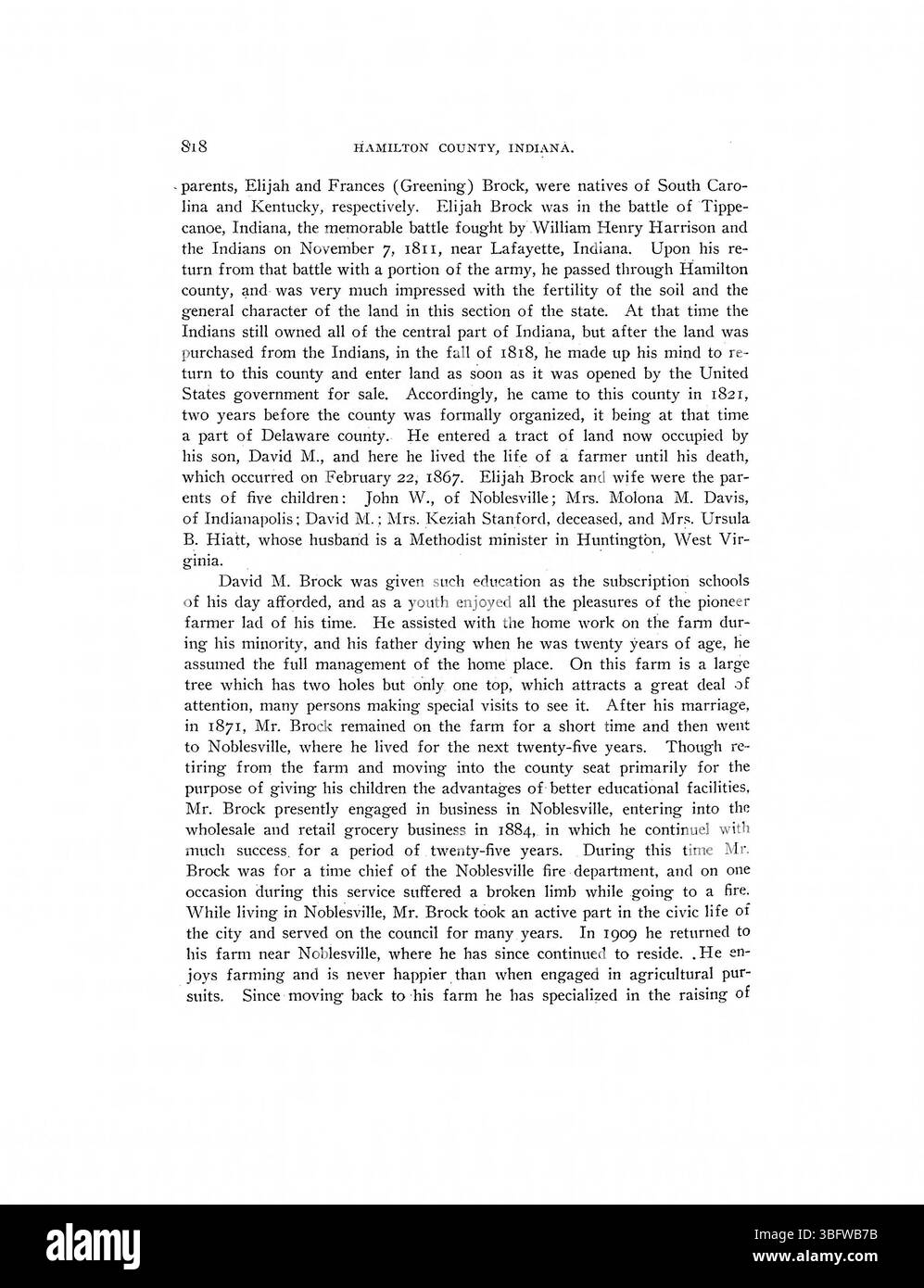 L’histoire illustrée de 1915 du comté de Hamilton couvre le développement du comté et de ses résidents, y compris des croquis biographiques et des aperçus de la croissance agricole, économique et sociale du comté dans le contexte historique plus large de l’Indiana. Banque D'Images
