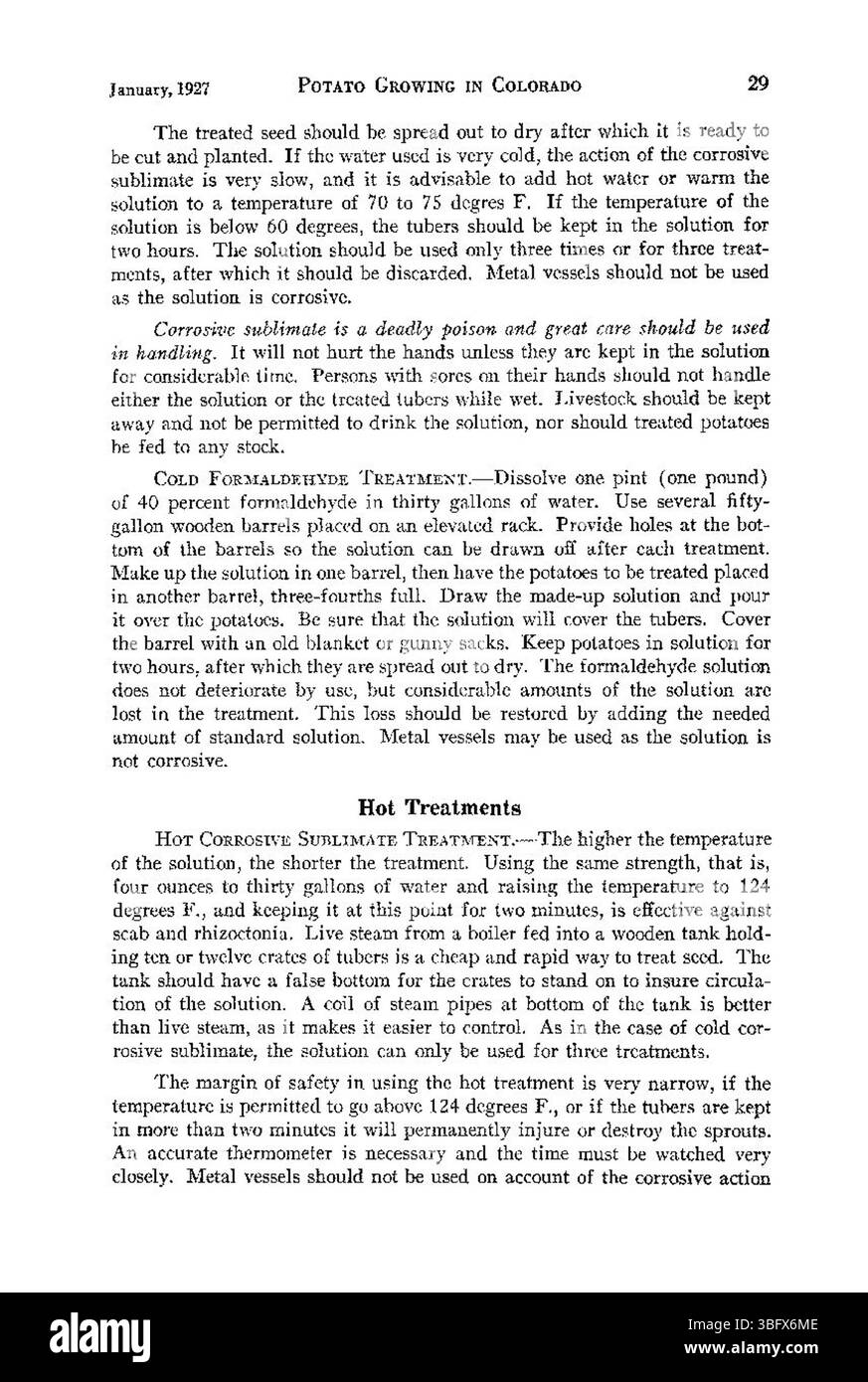 Cette page de *Potato Growing in Colorado, 1927* offre un aperçu des méthodes agricoles, mettant en évidence les défis de l'irrigation, de la rotation des cultures et de la lutte antiparasitaire en janvier 1927. Banque D'Images Cette page de *Potato Growing in Colorado, 1927* offre un aperçu des méthodes agricoles, mettant en évidence les défis de l'irrigation, de la rotation des cultures et de la lutte antiparasitaire en janvier 1927. Banque D'Images