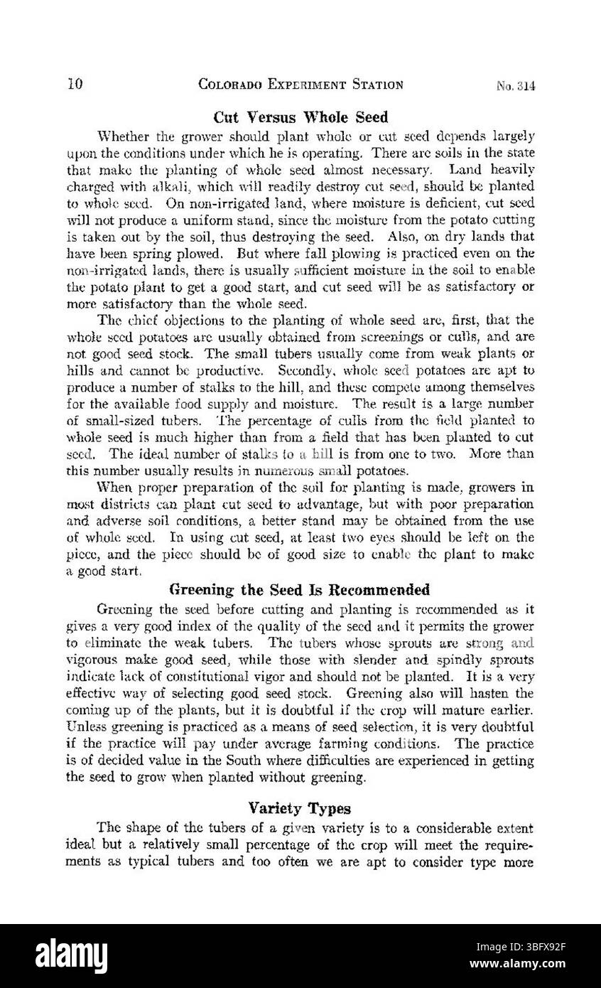 Cette partie du document de 1927 traite de la rotation des cultures et d'autres pratiques agricoles durables utilisées au Colorado pour maintenir la santé des sols et maximiser les rendements de pommes de terre. Banque D'Images Cette partie du document de 1927 traite de la rotation des cultures et d'autres pratiques agricoles durables utilisées au Colorado pour maintenir la santé des sols et maximiser les rendements de pommes de terre. Banque D'Images