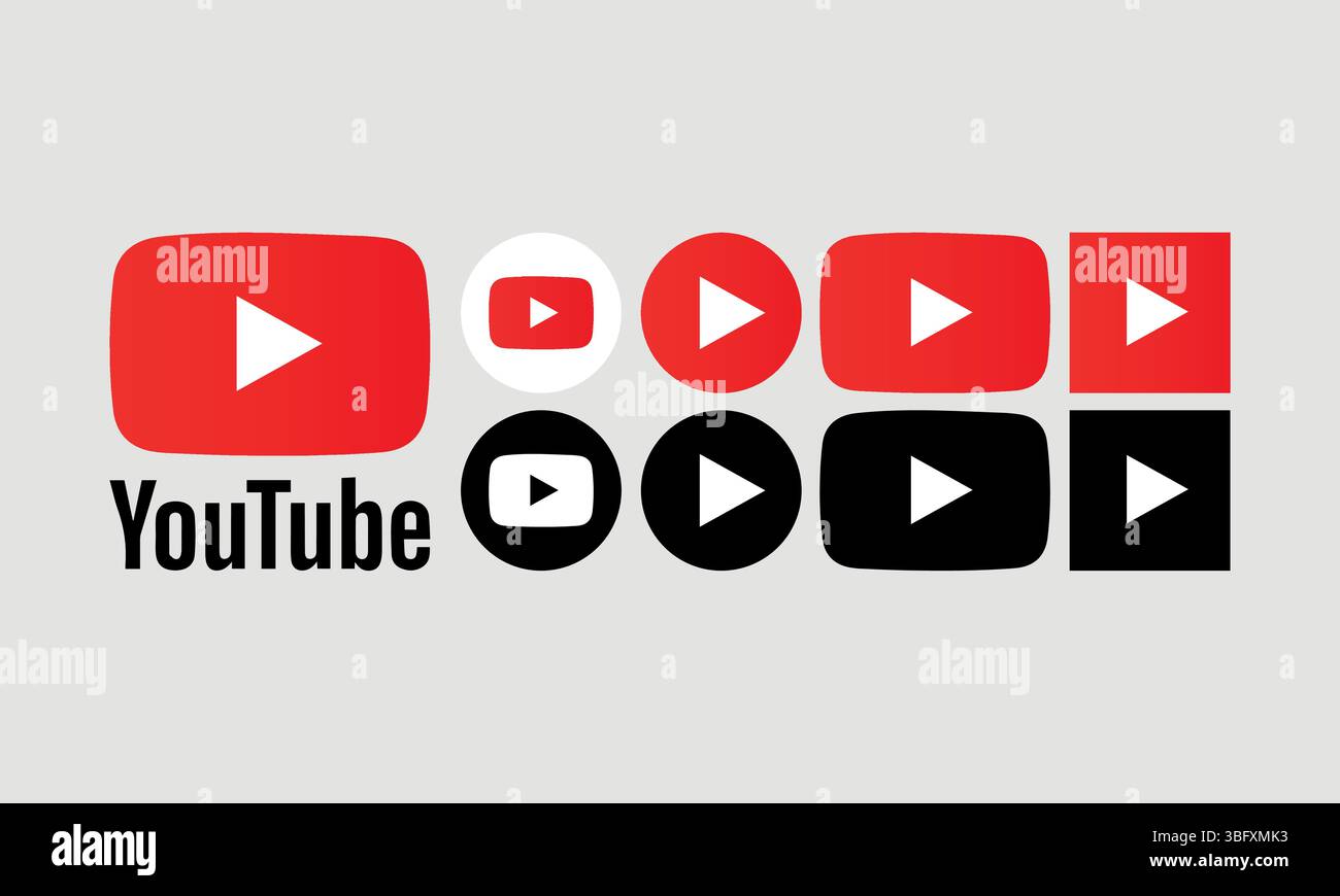 Icônes du logo YouTube définies pour une utilisation éditoriale – boutons de l'interface de la plateforme multimédia Illustration de Vecteur