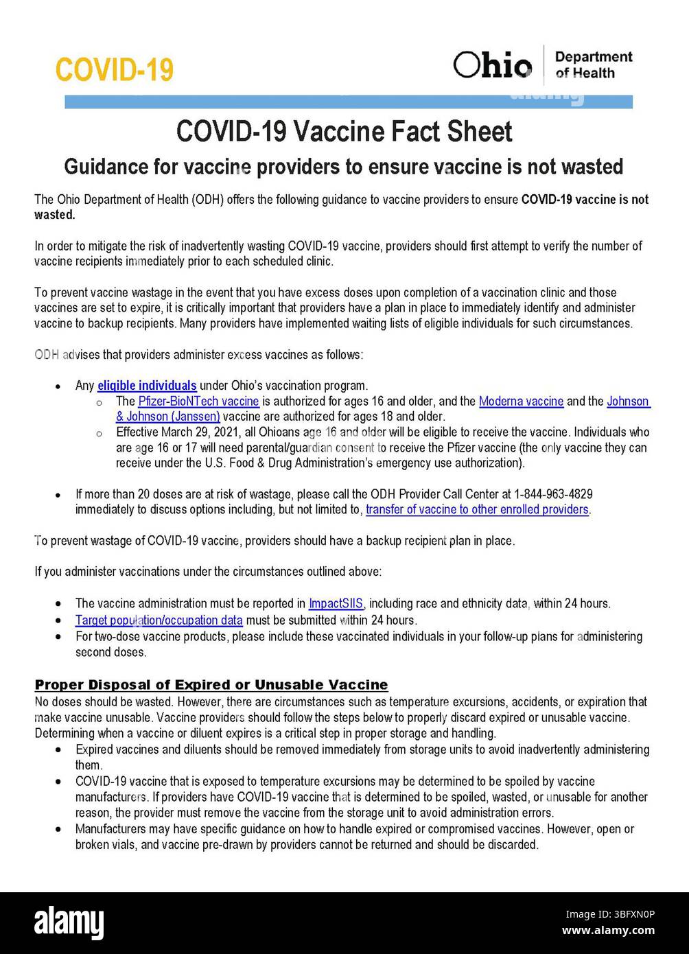 La fiche d'information, mise à jour le 26 mars 2021, fournit des conseils aux fournisseurs de vaccins sur la façon de prévenir le gaspillage de vaccins. Il comprend des pratiques exemplaires pour l’entreposage, la manutention et la distribution afin d’assurer une utilisation efficace des ressources disponibles pendant la pandémie. Banque D'Images