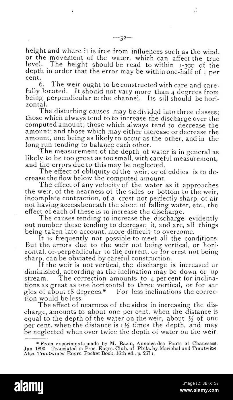 Cette page de bulletin de 1894 traite des méthodes de calcul, des instruments de mesure et du contrôle du débit dans les systèmes d'irrigation. Banque D'Images