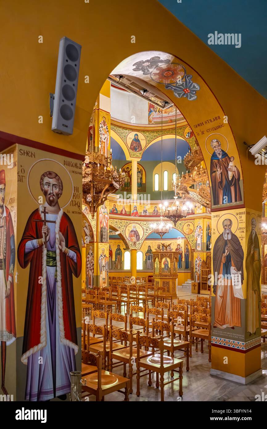 Intérieur Résurrection du Christ orthodoxe Cathédrale, Korce, Albanie Banque D'Images