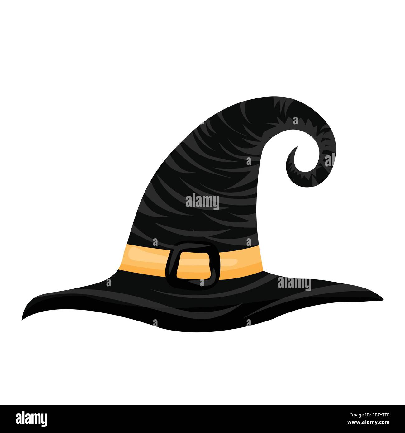 Chapeau de sorcière noire. Illustration vectorielle. Icônes et autocollants d'ornement d'Halloween. Chapeaux de sorcière de dessin animé, éléments de costume de fête d'Halloween. fête de sorcellerie. Illustration de Vecteur