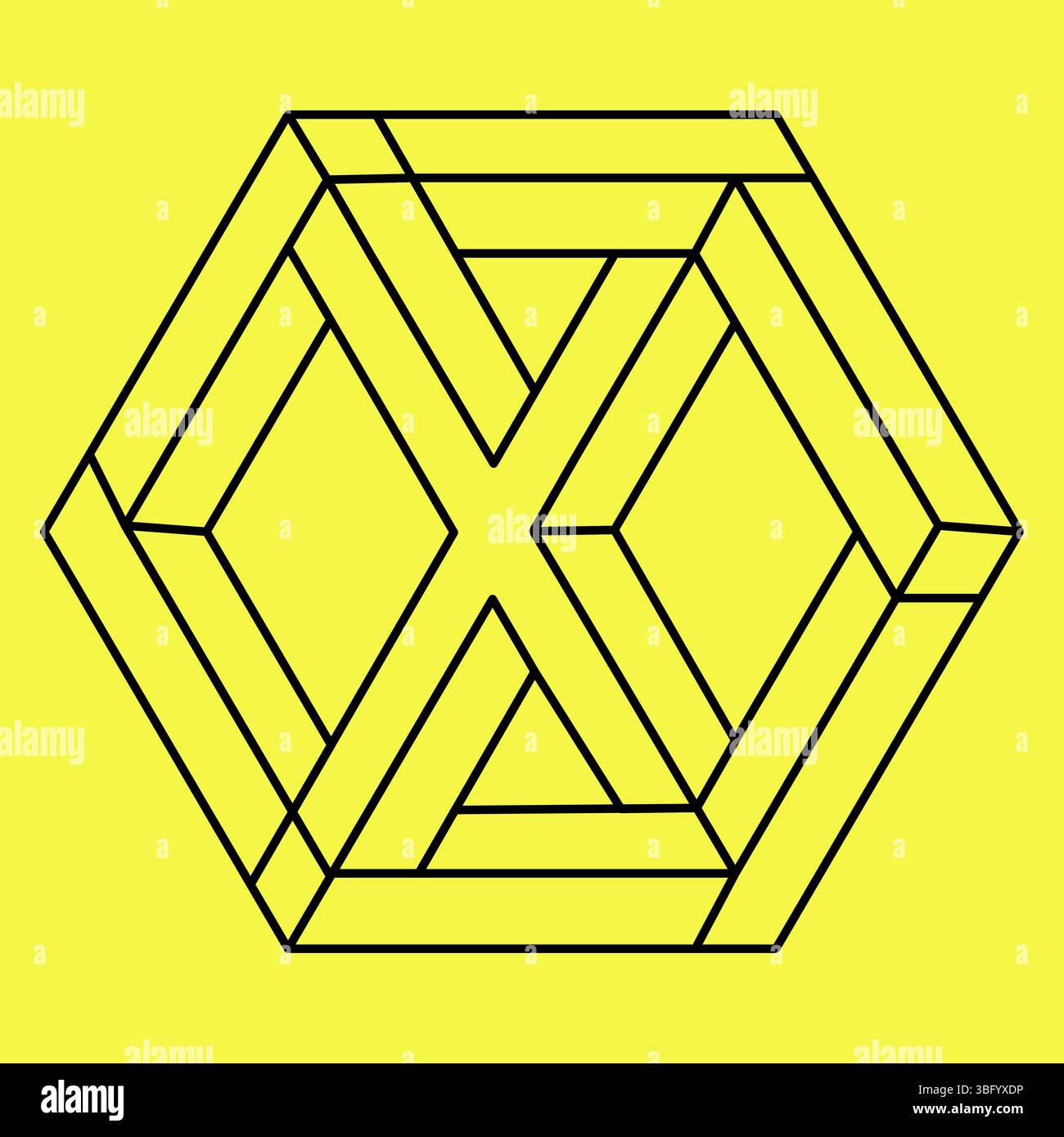 Elément géométrique, forme impossible isolée sur jaune, dessin linéaire, illustration vectorielle. Illusion d'optique, optique Illustration de Vecteur