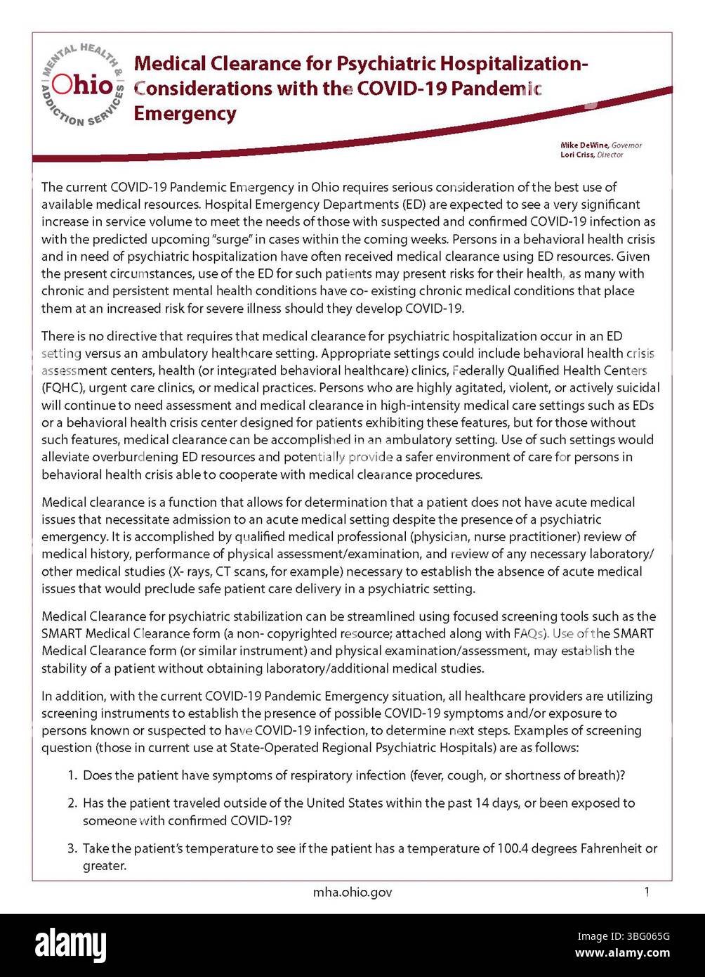 Ce document fournissait des lignes directrices pour les procédures d’autorisation médicale pour l’hospitalisation psychiatrique pendant la pandémie de COVID-19. Il portait sur la sécurité des patients, la prévention des infections et la gestion des urgences psychiatriques en cas de crise sanitaire. Banque D'Images
