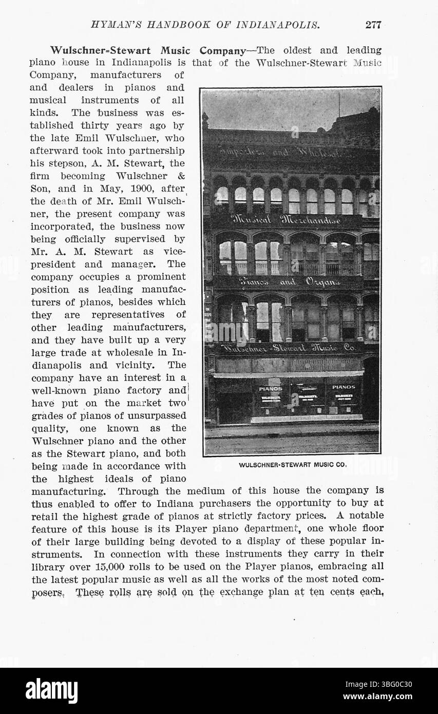 Cette page du manuel Hyman's Handbook of Indianapolis de 1907 présente un aperçu détaillé de l'histoire de la ville avec plus de 300 photographies documentant le développement urbain et donnant un aperçu des paysages sociaux et commerciaux de la capitale. Banque D'Images