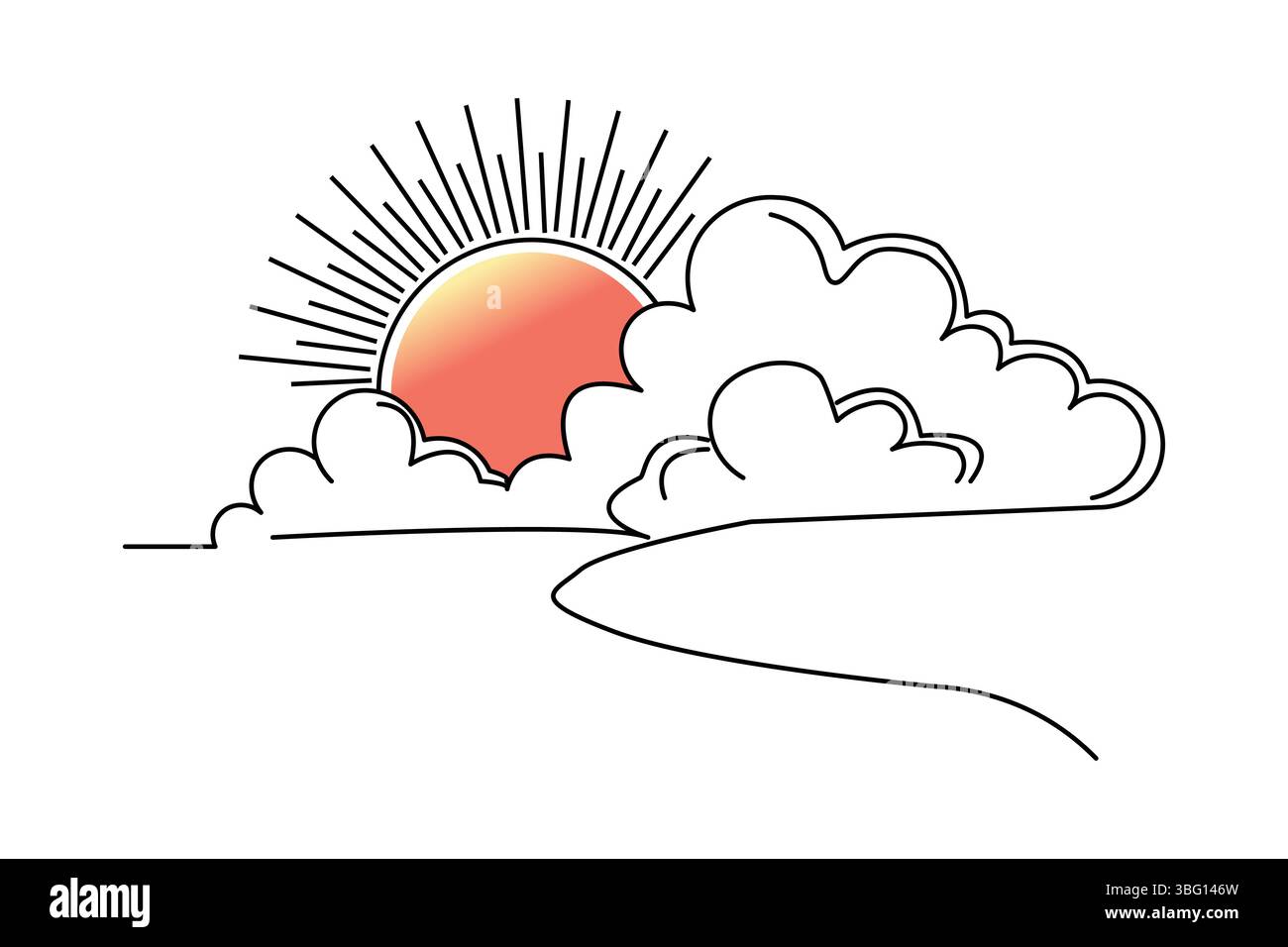 Coucher de soleil continu dessin d'une ligne de beau paysage Illustration de Vecteur