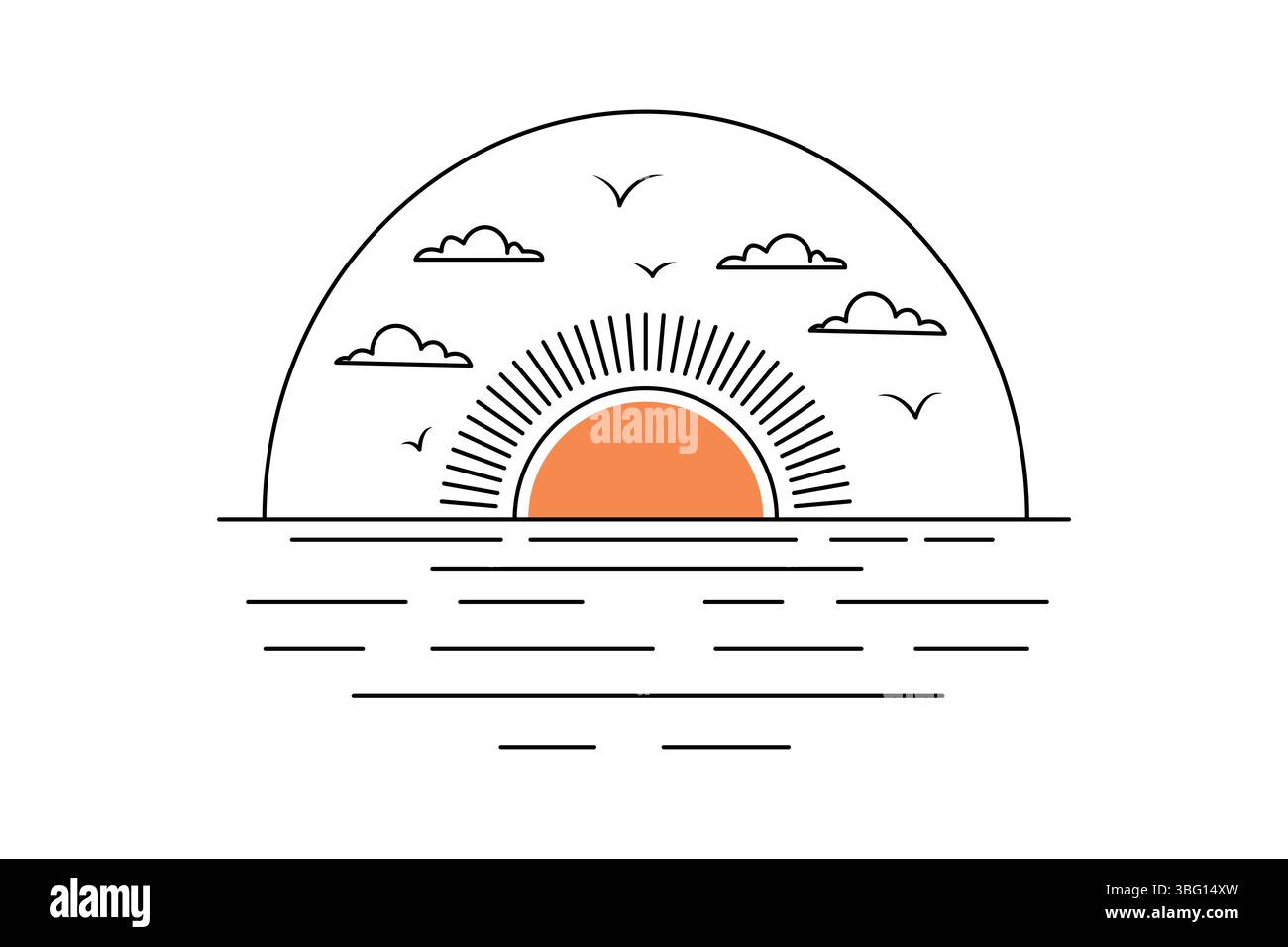 Coucher de soleil continu dessin d'une ligne de beau paysage Illustration de Vecteur