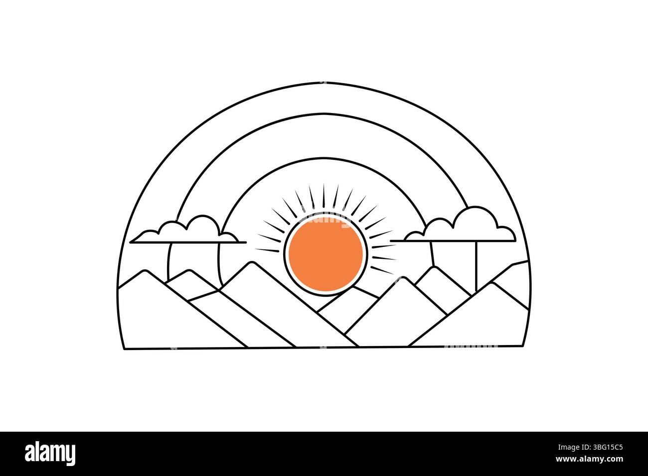 Coucher de soleil continu dessin d'une ligne de beau paysage Illustration de Vecteur