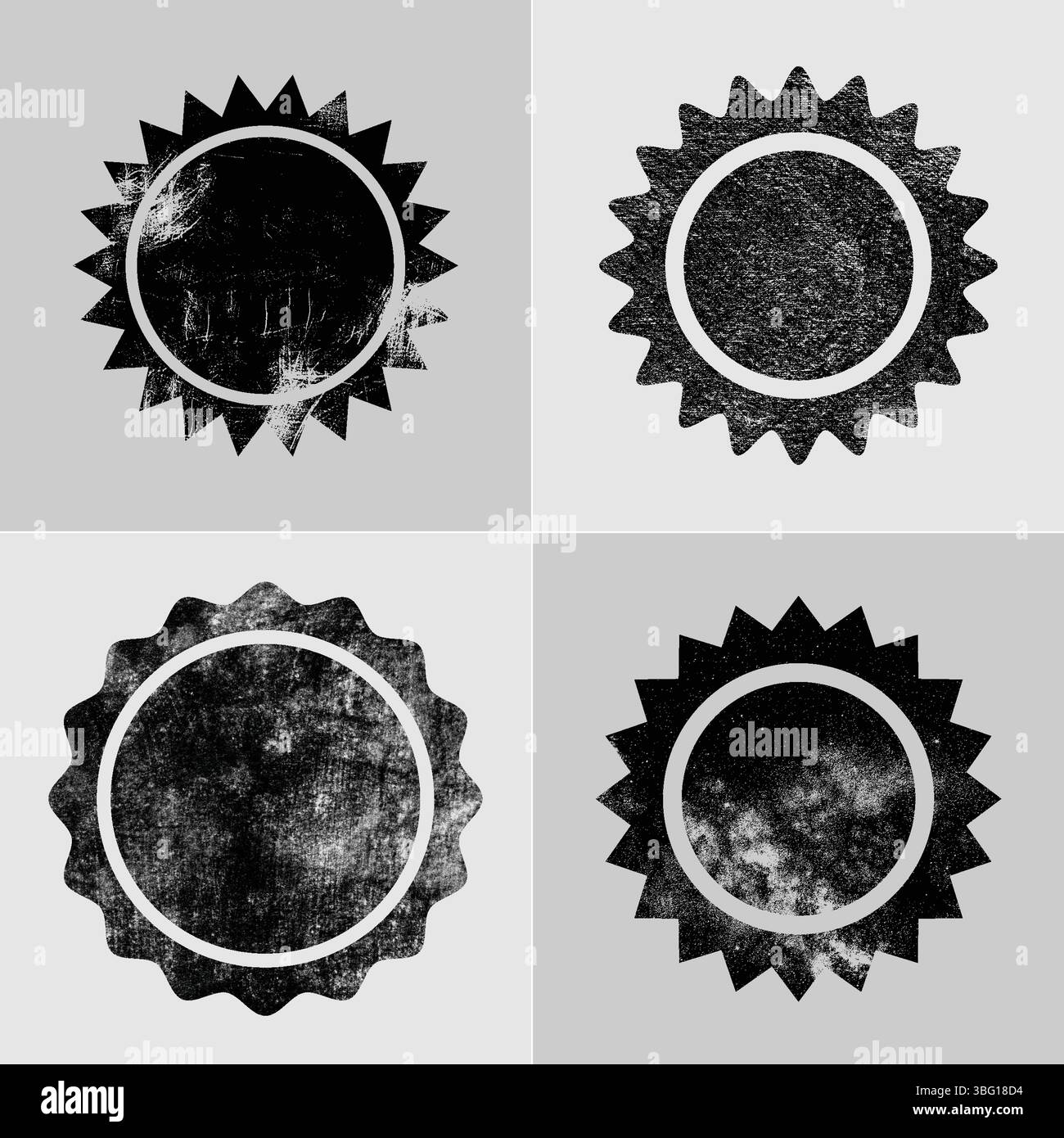 Ensemble de timbres circulaires en détresse et TAD avec textures grunge, isolé sur un fond gris, illustration vectorielle Illustration de Vecteur