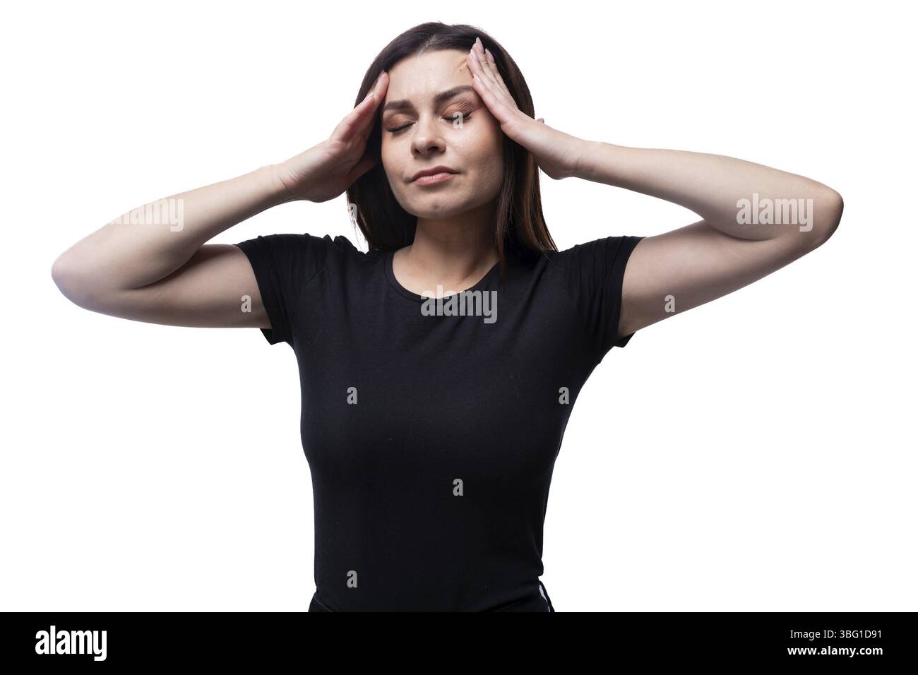 Jeune femme calme se détend les yeux fermés Banque D'Images