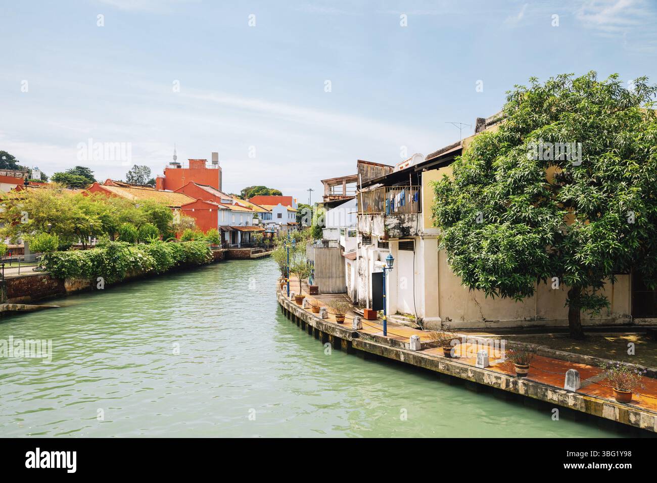 Rivière Malacca town, vieux bâtiments et canal en Malaisie Banque D'Images