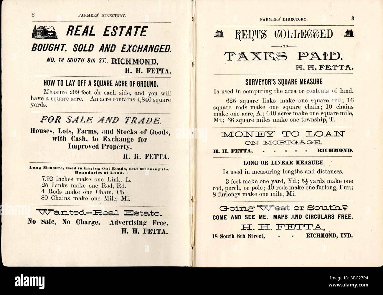 La page 3 de ce répertoire du comté de Wayne de 1884 continue avec les listes des fermiers du volume 1 et les croquis historiques et biographies communautaires du volume 2, y compris des répertoires supplémentaires de villages et de parties du comté de Preble, Ohio. Banque D'Images