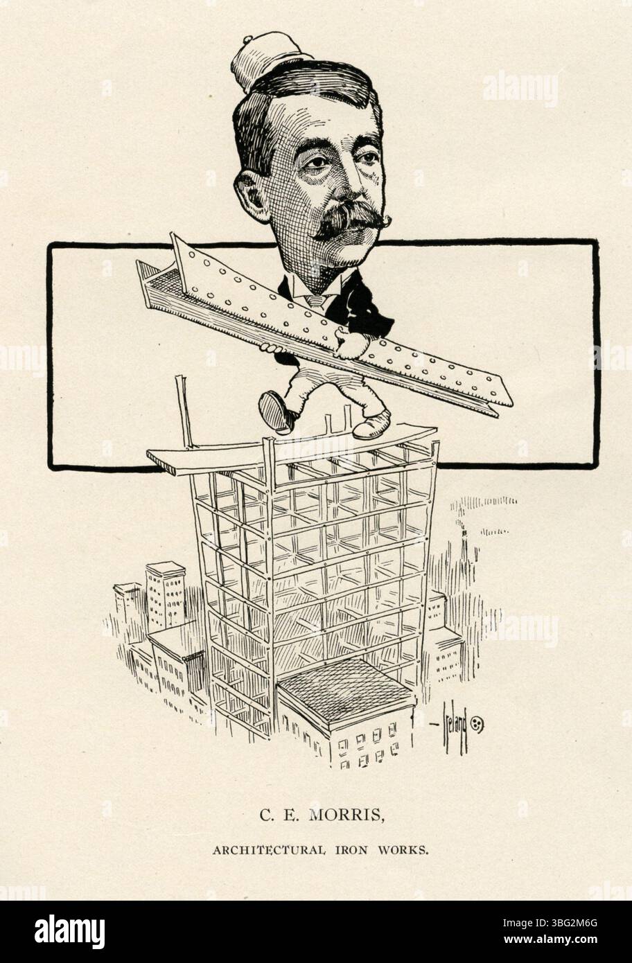 Une caricature de 1905 de Charles E. Morris (1851-1922), une figure de C. E. Morris & Company, une importante firme de ferronnerie architecturale. Sa première épouse était Anna L. Whipple, et sa deuxième épouse Suzanne Jordan. Banque D'Images