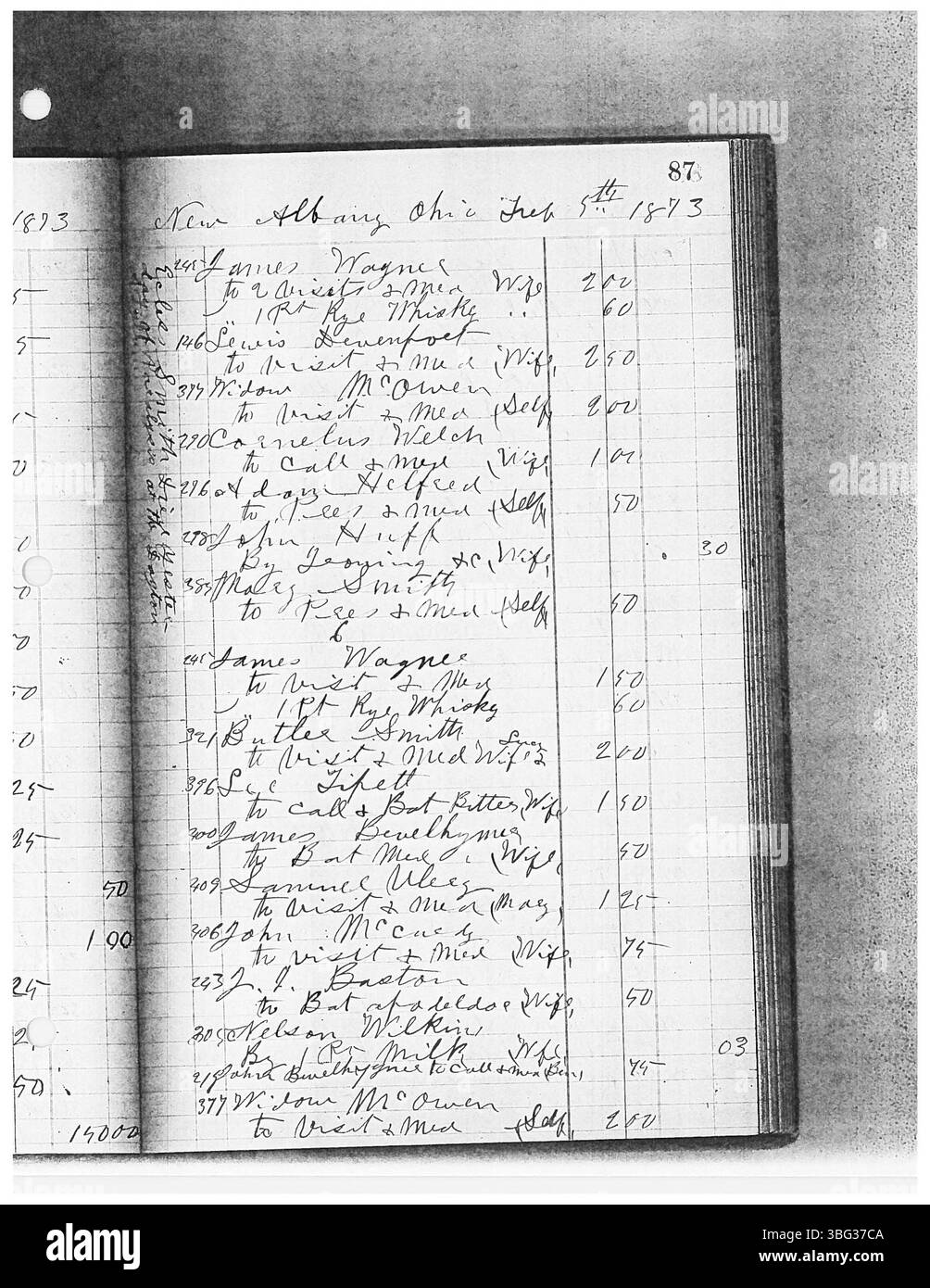 Ce volume du livre journalier du Dr Sylvester William Ranney, couvrant de 1875 à 1878, donne un aperçu de sa vie de médecin dans l’Ohio. La pratique de Ranney s'est étendue à plusieurs comtés, y compris Franklin, Delaware et Licking, et son service à la communauté est reflété dans le journal. Le livre de jour a été numérisé par la Franklin County Genealogical & Historical Society et fournit un aperçu historique de la médecine du XIXe siècle. Banque D'Images