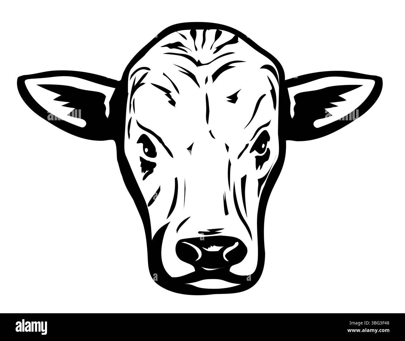 Illustration mascotte d'une tête de taureau Romagnole du Nord de l'Italie d'un groupe Podolique de bovins gris italiens sur fond blanc isolé en noir rétro Illustration de Vecteur