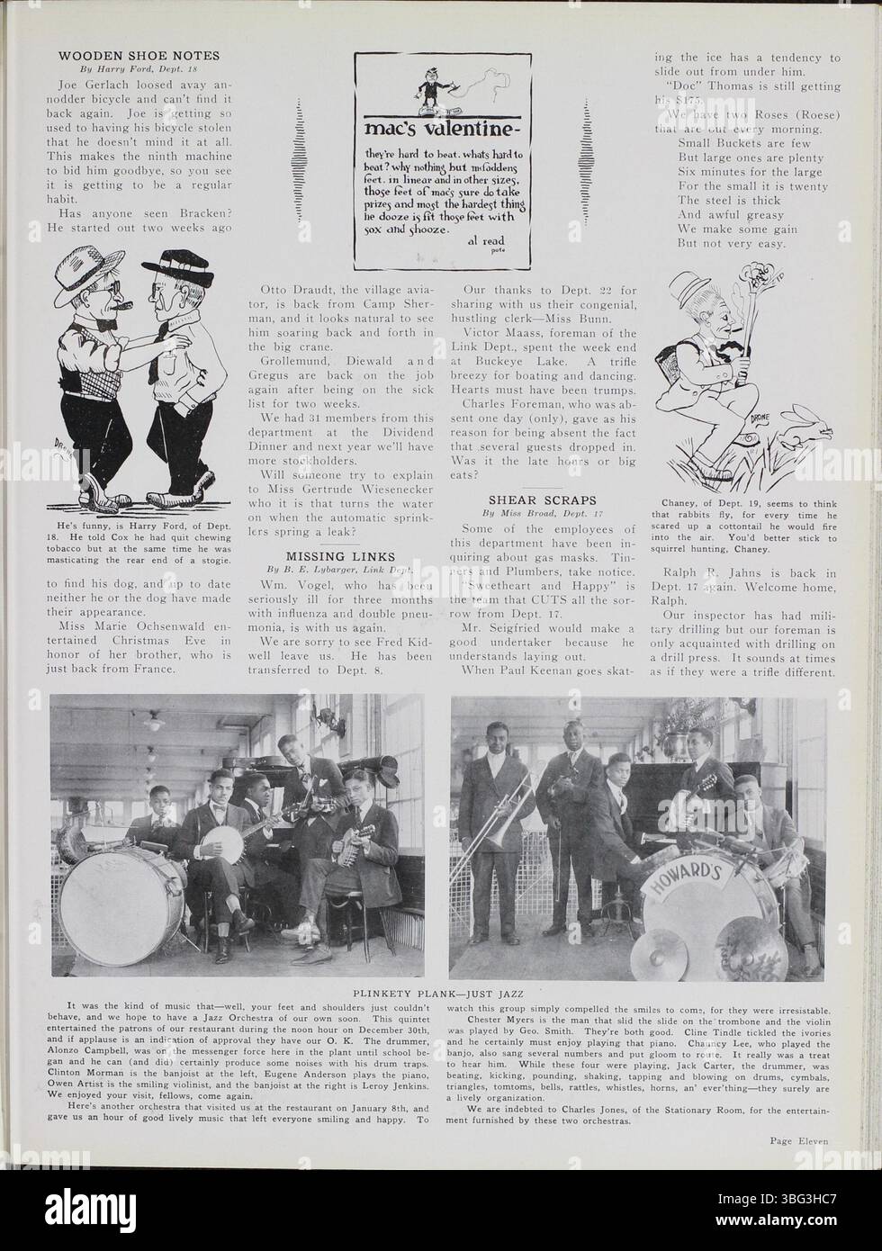 Le volume 5 du bulletin Jeffrey Service, daté de septembre 1918 à août 1919, présente l’équipement minier de la Jeffrey Company, des nouvelles sur les employés et des activités sociales et récréatives organisées, y compris des sports, des danses et des pique-niques. Il contient des photographies et des dessins de l'usine, des machines, des travailleurs et des familles. La publication couvre les mises à jour et les enrôlements de la première Guerre mondiale, servant de document historique clé pour la Jeffrey Company et Columbus. Banque D'Images