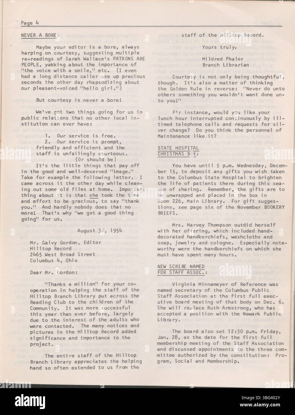 Ce numéro de Bookery Briefs, un bulletin d'information destiné aux employés de la Columbus Metropolitan Library, comprend des mises à jour sur les programmes, les événements et les activités du personnel de la bibliothèque depuis le 14 décembre 1965. Banque D'Images