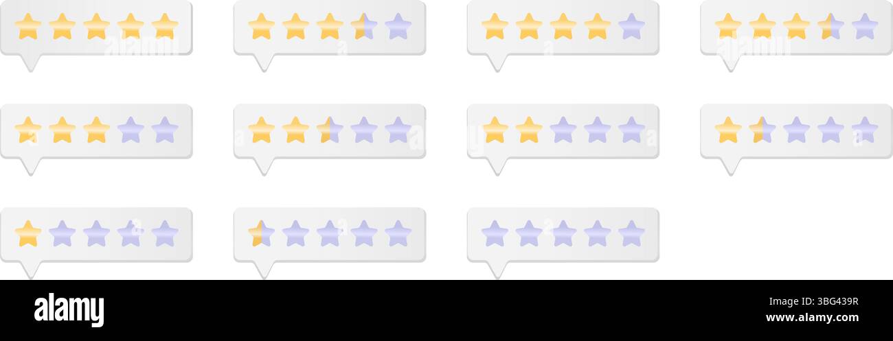 Classement classique par étoiles avec effet dégradé. Étoiles d'or et d'argent. Classement de l'utilisateur avec dégradé de gris. Commentaires et avis des clients ensemble brillant. Client Illustration de Vecteur