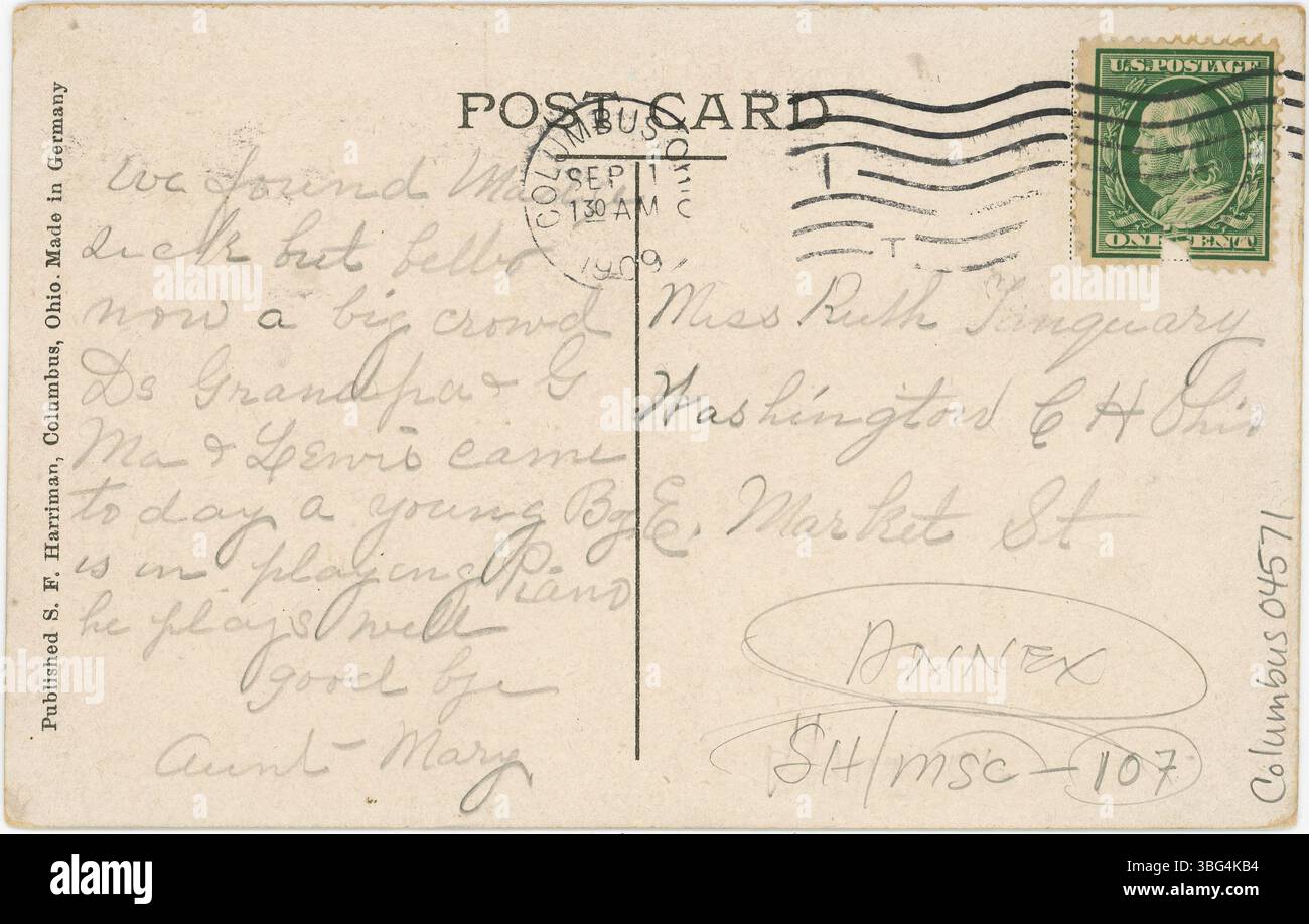 Carte postale en couleur de l'Ohio Statehouse à Columbus, montrant son architecture et son importance en tant que siège du gouvernement de l'État de l'Ohio. Banque D'Images