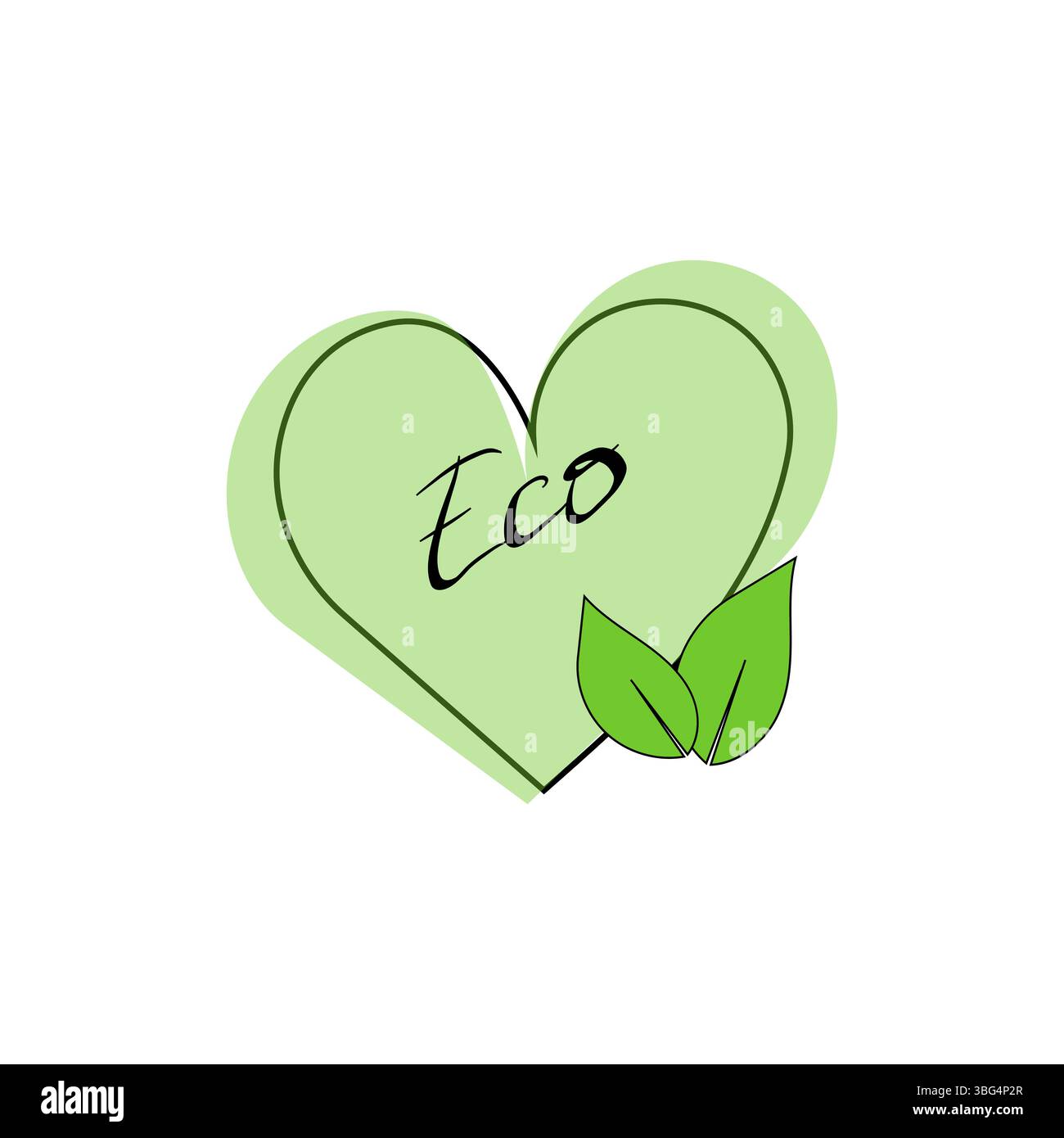 Icône Eco Heart. Symbole vert de la nature. Texte éco lumineux. Conception écologique vectorielle. Illustration de Vecteur
