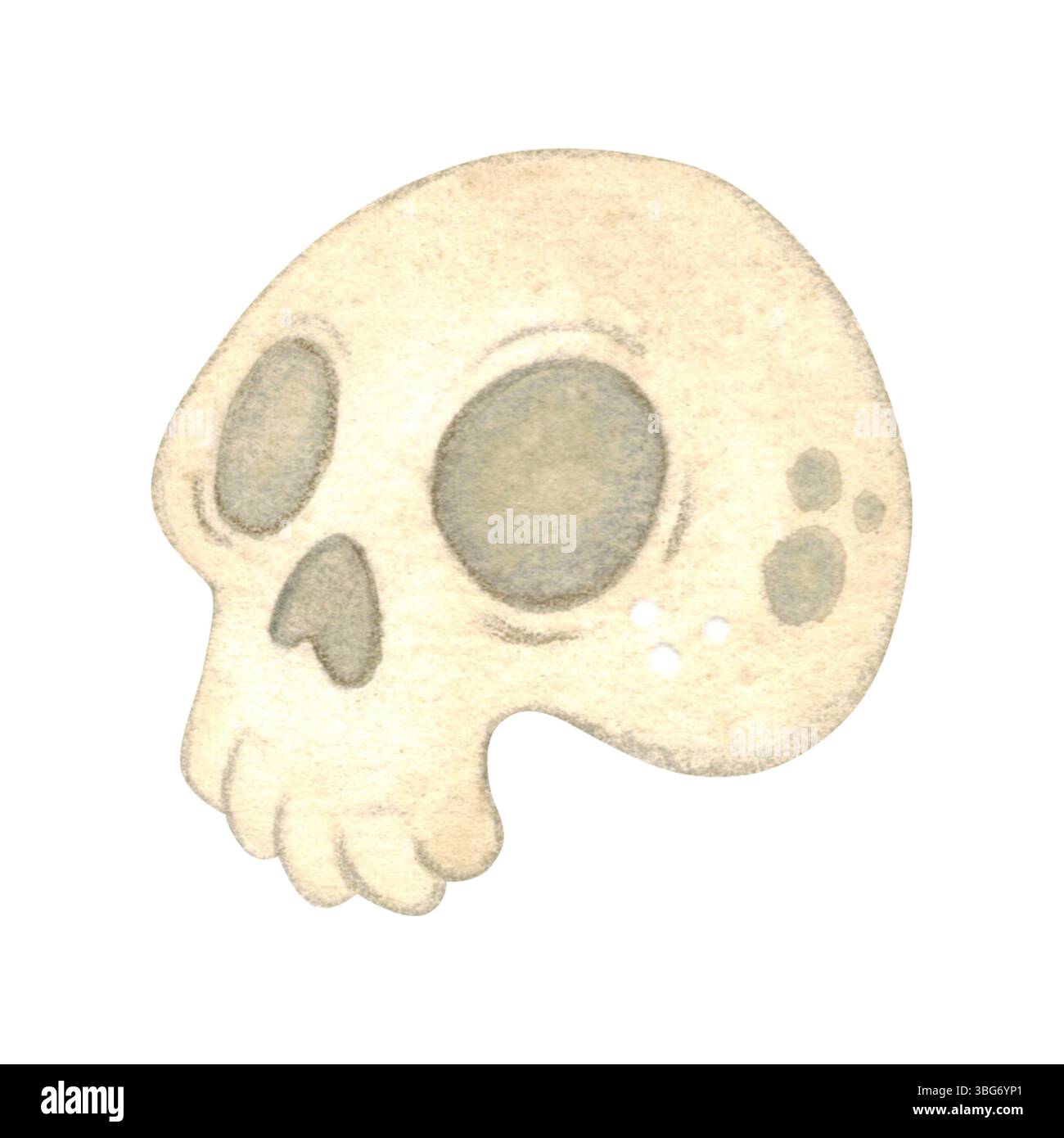 Crâne humain blanc isolé, dessin animé Banque D'Images