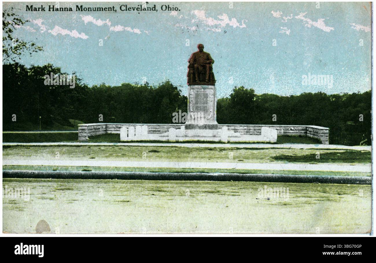 Le monument Mark Hanna à Wade Park, Cleveland, Ohio, est montré dans une vue de 1913. Le monument commémore Mark Hanna, une figure politique éminente, et est un élément caractéristique du paysage du parc. Banque D'Images