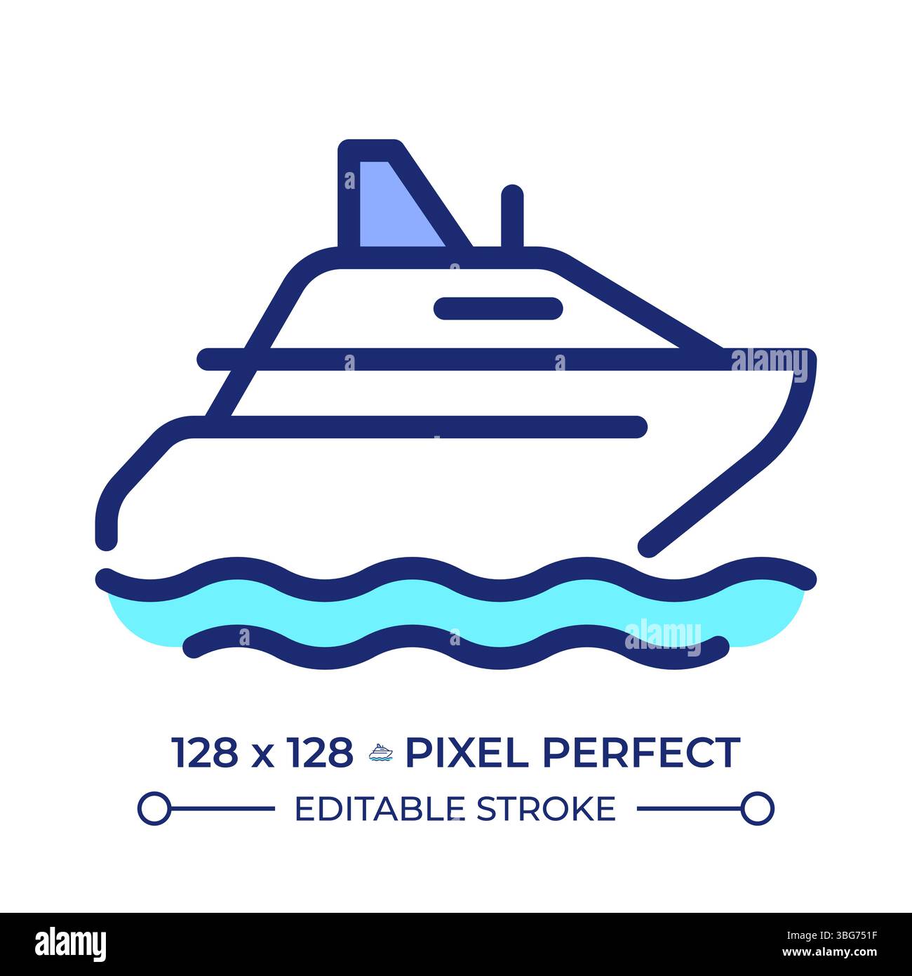 Icône de couleur de ligne parfaite de pixel yacht Illustration de Vecteur
