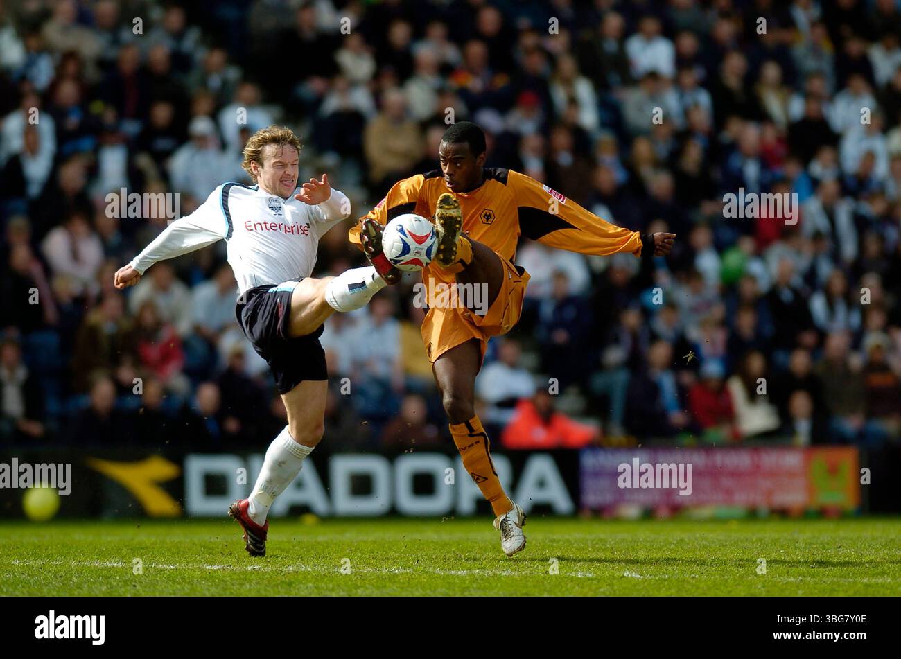 Preston North End contre Wolverhampton Wanderers, 17 avril 2006 à Deepdale. Rohan Ricketts et Paul McKenna Banque D'Images